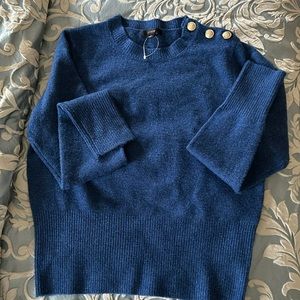J. Crew Blue Embellished Crewneck Sweater with Gold Buttons Size Medium